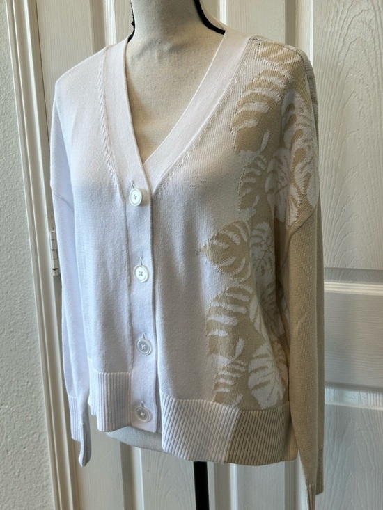 Talbots Sweaters - Talbots V-Neck Cardigan Size Large Placed Leaf Pattern